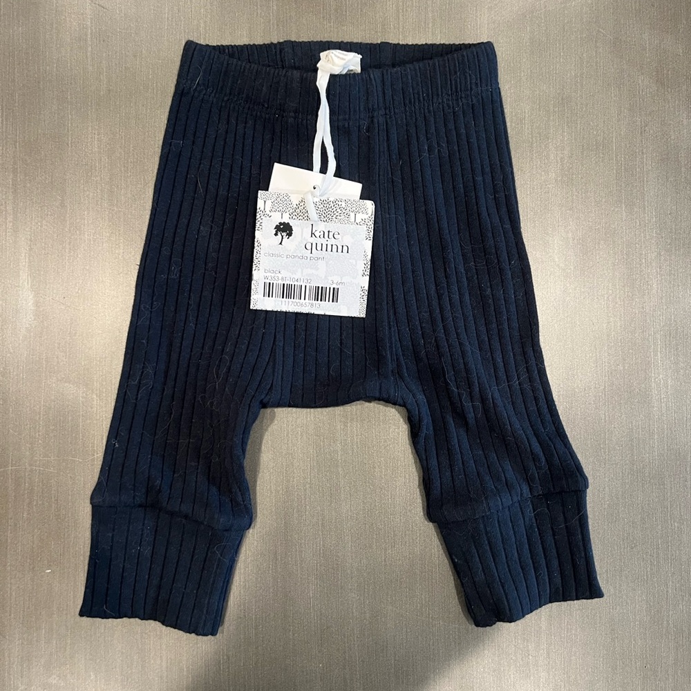 NWT Kate Quinn Black Classic Panda Pants Cotton Wide Rib sz 3-6M